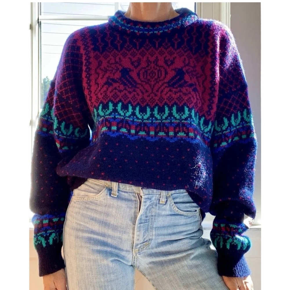 Vintage Dale of Norway 100% wool Geometric Knit Sweater Large Grandma Core NWT